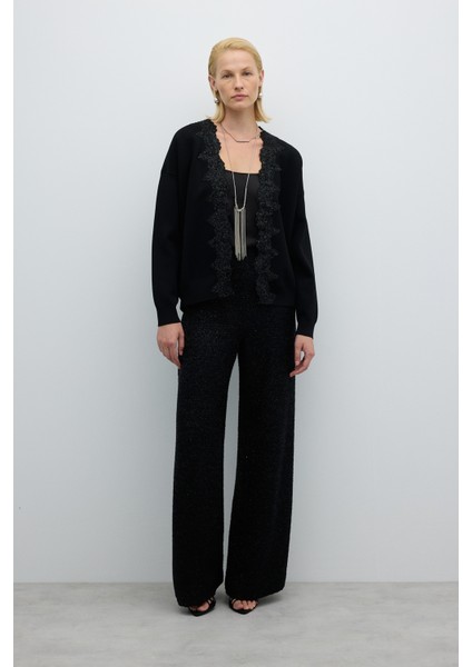 İşleme Detaylı Triko Hırka Siyah K2571021_001