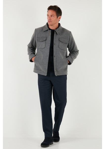 Slim Fit Ceket Yaka Astarlı Kaşe Kaban Erkek Kaban 58400347