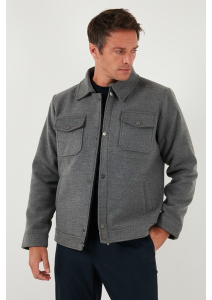 Slim Fit Ceket Yaka Astarlı Kaşe Kaban Erkek Kaban 58400347