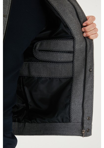 Slim Fit Ceket Yaka Astarlı Kaşe Kaban Erkek Kaban 58400347