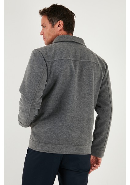 Slim Fit Ceket Yaka Astarlı Kaşe Kaban Erkek Kaban 58400347