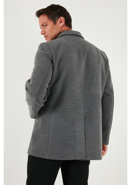Slim Fit Apaş Yaka Astarlı Kaşe Kaban Erkek Kaban 584K1217