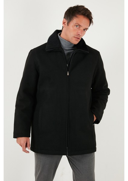 Slim Fit Çıkarılabilir Tüylü Yaka Detaylı Astarlı Kaşe Kaban Erkek Kaban 58400217