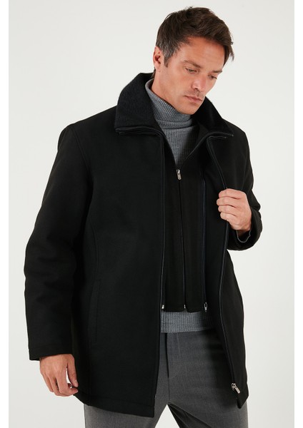 Slim Fit Çıkarılabilir Tüylü Yaka Detaylı Astarlı Kaşe Kaban Erkek Kaban 58400217