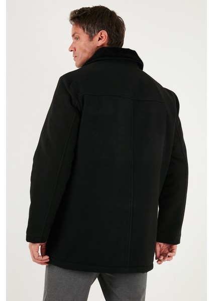 Slim Fit Çıkarılabilir Tüylü Yaka Detaylı Astarlı Kaşe Kaban Erkek Kaban 58400217