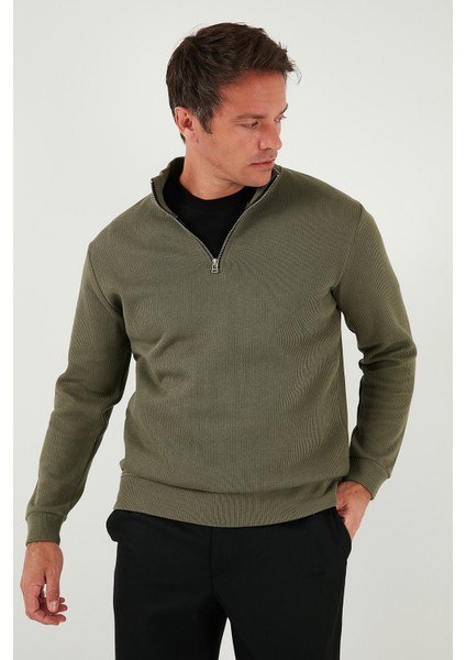 Pamuklu Relaxed Fit Yarım Fermuarlı Sıfır Yaka Örme Sweat Erkek Sweat 5901076