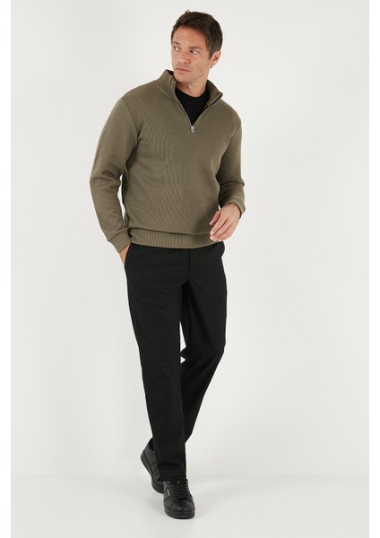 Pamuklu Relaxed Fit Yarım Fermuarlı Sıfır Yaka Örme Sweat Erkek Sweat 5901076