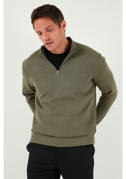 Pamuklu Relaxed Fit Yarım Fermuarlı Sıfır Yaka Örme Sweat Erkek Sweat 5901076