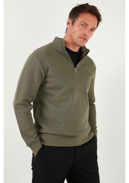 Pamuklu Relaxed Fit Yarım Fermuarlı Sıfır Yaka Örme Sweat Erkek Sweat 5901076