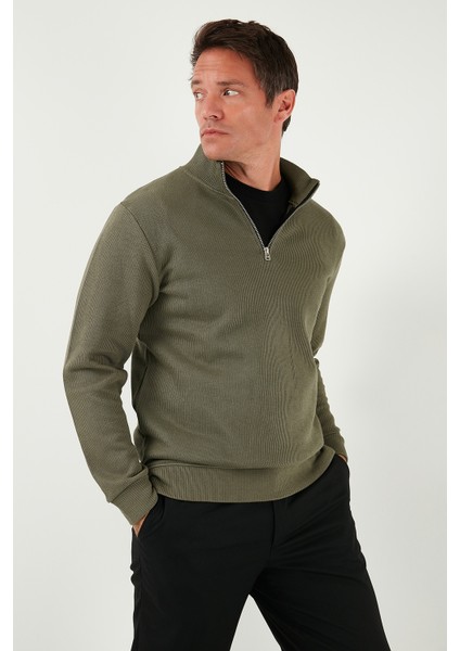Pamuklu Relaxed Fit Yarım Fermuarlı Sıfır Yaka Örme Sweat Erkek Sweat 5901076