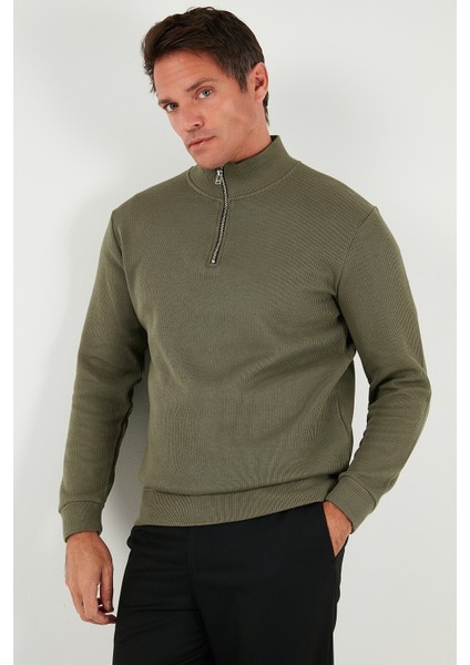 Pamuklu Relaxed Fit Yarım Fermuarlı Sıfır Yaka Örme Sweat Erkek Sweat 5901076