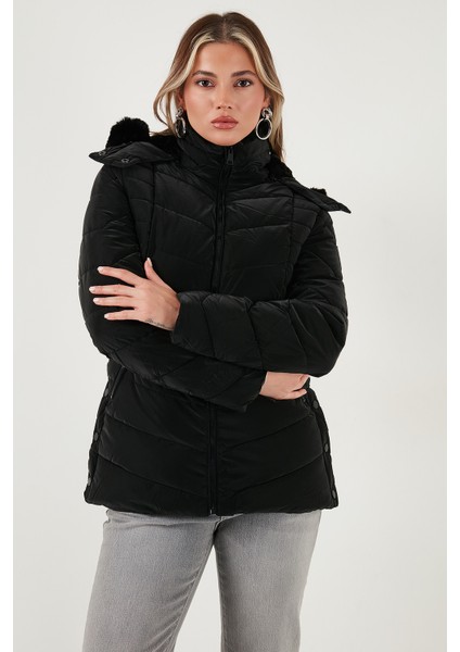 Kapitoneli Slim Fit Çıkarılabilir Kapüşonlu Mont Bayan Mont 497MARA