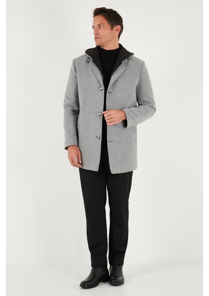 Çıkarılabilir Kapüşonlu Kırçıllı Slim Fit Kaşe Kaban Erkek Kaban 5841013