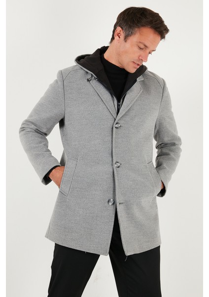 Çıkarılabilir Kapüşonlu Kırçıllı Slim Fit Kaşe Kaban Erkek Kaban 5841013