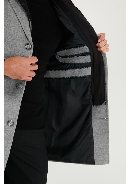 Çıkarılabilir Kapüşonlu Kırçıllı Slim Fit Kaşe Kaban Erkek Kaban 5841013