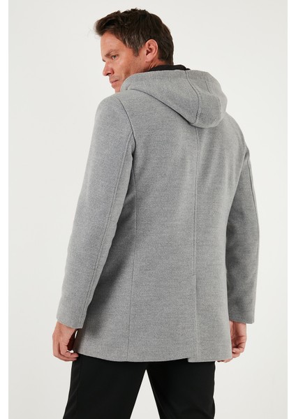 Çıkarılabilir Kapüşonlu Kırçıllı Slim Fit Kaşe Kaban Erkek Kaban 5841013