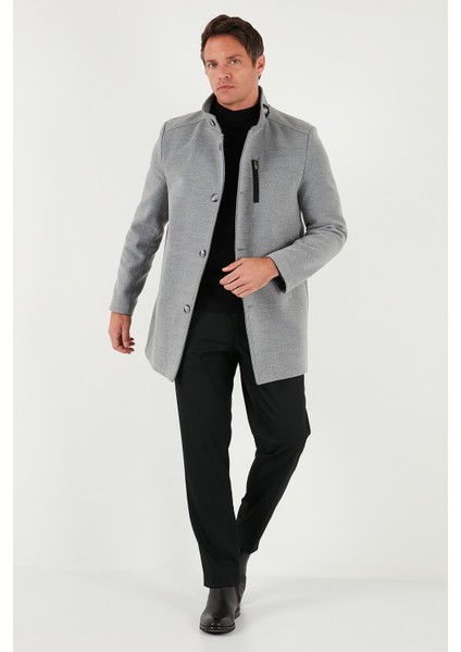 Slim Fit Düğmeli Dik Yaka Kaşe Kaban Erkek Kaban 5840099