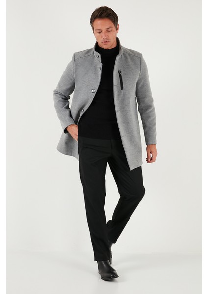 Slim Fit Düğmeli Dik Yaka Kaşe Kaban Erkek Kaban 5840099