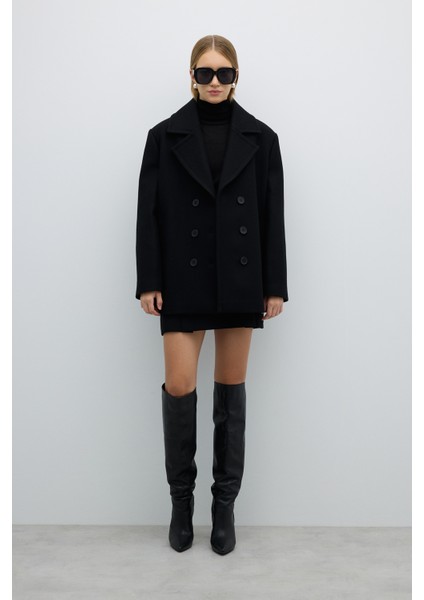 Kaşmir ve Yün Karışımlı Kruvaze Kaban Siyah K2519008_001 indirimleri