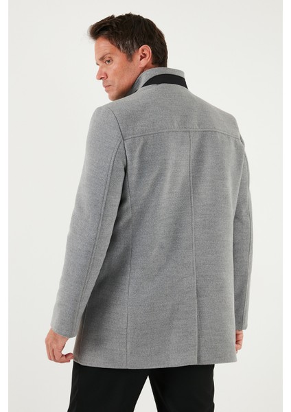 Slim Fit Düğmeli Dik Yaka Kaşe Kaban Erkek Kaban 5840099