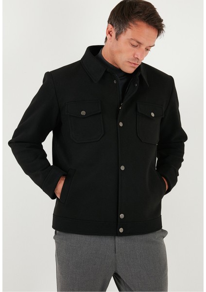 Slim Fit Ceket Yaka Astarlı Kaşe Kaban Erkek Kaban 58400347