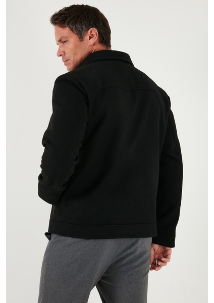 Slim Fit Ceket Yaka Astarlı Kaşe Kaban Erkek Kaban 58400347