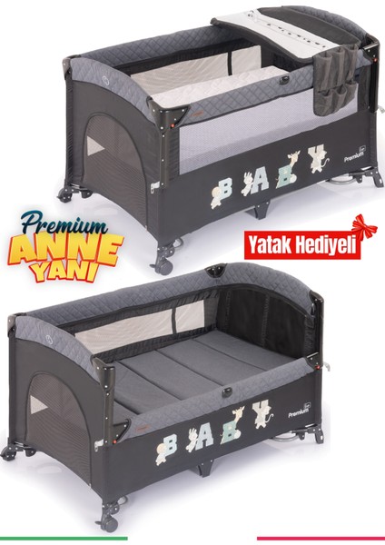 Premium Line Alt Açma Üniteli Anne Yanı Oyun Parkı + Yatak Hediyeli