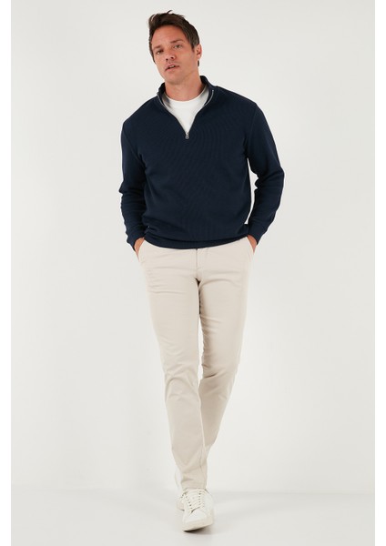 Pamuklu Relaxed Fit Yarım Fermuarlı Sıfır Yaka Örme Sweat Erkek Sweat 5901076
