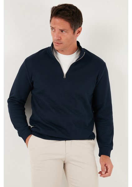Pamuklu Relaxed Fit Yarım Fermuarlı Sıfır Yaka Örme Sweat Erkek Sweat 5901076