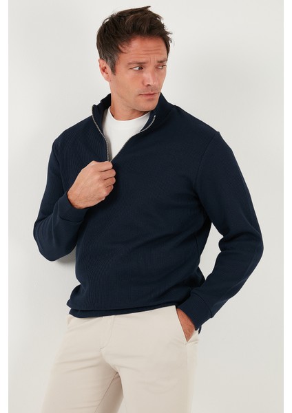 Pamuklu Relaxed Fit Yarım Fermuarlı Sıfır Yaka Örme Sweat Erkek Sweat 5901076