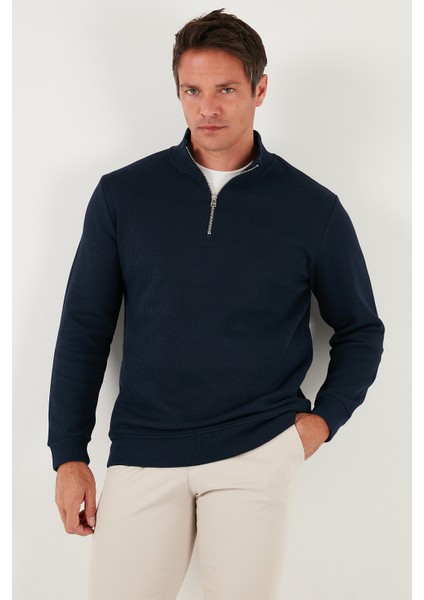 Pamuklu Relaxed Fit Yarım Fermuarlı Sıfır Yaka Örme Sweat Erkek Sweat 5901076