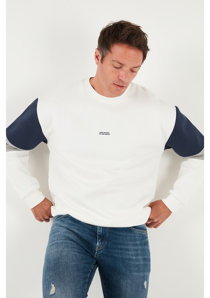 Pamuklu Relaxed Fit Bisiklet Yaka Şardonlu Renk Bloklu Sweat Erkek Sweat 5905298T