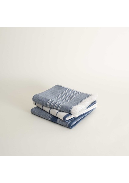 Elis 3'lü Kurulama Havlusu %100 Pamuklu Iplik Boyalı Özel Dokuma Mavi-Krem 40X60 cm indirimleri