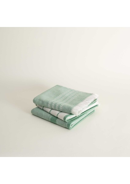 Elis 3'lü Kurulama Havlusu Pamuklu Iplik Boyalı Özel Dokuma Yeşil-Krem 40X60 cm indirimleri