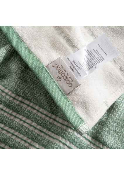 Elis 3'lü Kurulama Havlusu Pamuklu Iplik Boyalı Özel Dokuma Yeşil-Krem 40X60 cm