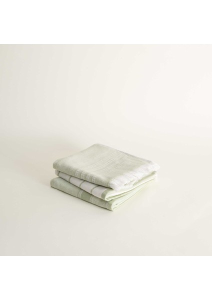 Elis 3'lü Kurulama Havlusu %100 Pamuklu Iplik Boyalı Özel Dokuma Açık Yeşil-Krem 40X60 cm indirimleri