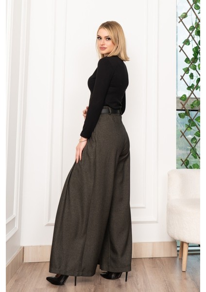 Dikiş Pileli Bol Paça Kemerli Pantolon 30183 modelleri