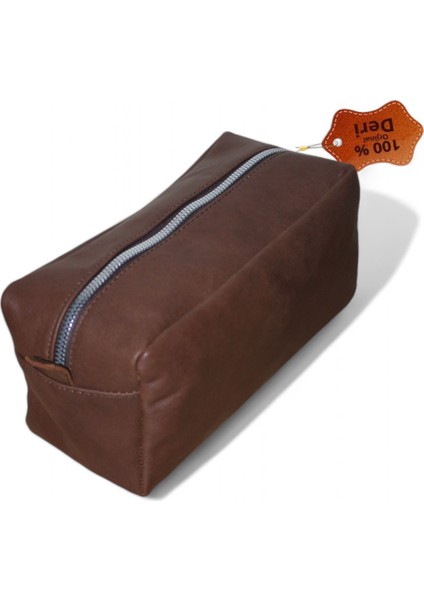 Hakiki Deri Kişisel Bakım,seyahat ve El Çantası Kahverengi