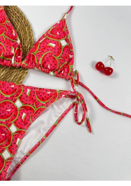 Kadın Üçgen Bikini Takım Likralı Esnek Yandan Boyundan Bağlamalı Şık Ipli