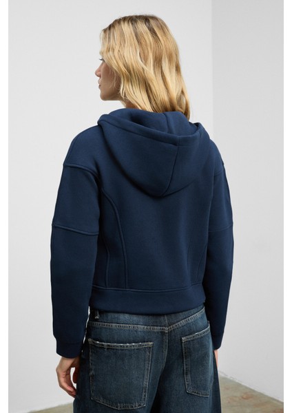 ROBINA Kadın Şardonlu Kapüşonlu Nakış Detaylı Lacivert Sweatshirt