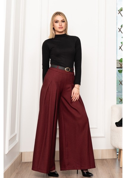 Dikiş Pileli Bol Paça Kemerli Pantolon 30183