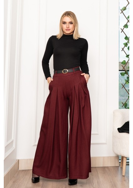 Dikiş Pileli Bol Paça Kemerli Pantolon 30183 fiyatları