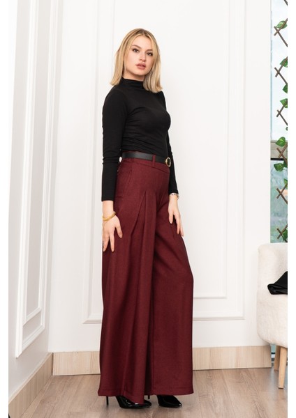 Dikiş Pileli Bol Paça Kemerli Pantolon 30183 fırsatları
