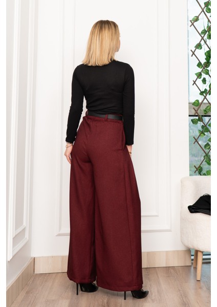 Dikiş Pileli Bol Paça Kemerli Pantolon 30183 indirimleri