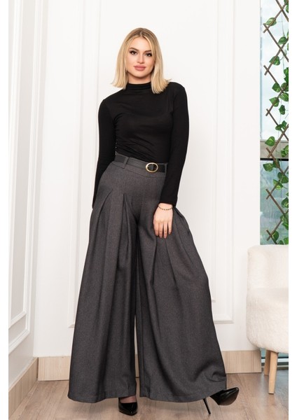 Dikiş Pileli Bol Paça Kemerli Pantolon 30183