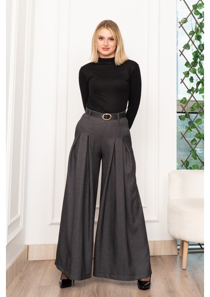 Dikiş Pileli Bol Paça Kemerli Pantolon 30183 modelleri