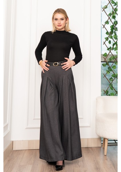 Dikiş Pileli Bol Paça Kemerli Pantolon 30183 fırsatları