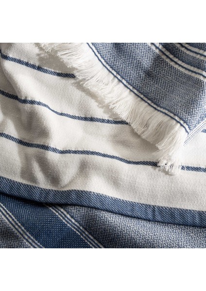 Elis 3'lü Kurulama Havlusu %100 Pamuklu Iplik Boyalı Özel Dokuma Mavi-Krem 40X60 cm