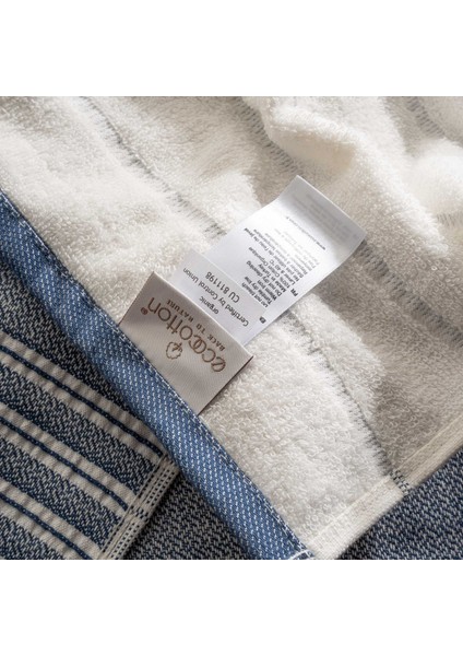 Elis 3'lü Kurulama Havlusu %100 Pamuklu Iplik Boyalı Özel Dokuma Mavi-Krem 40X60 cm