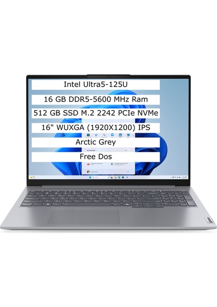 Thinkbook 16 Intel Core Ultra 5 125U 16GB 512GB SSD 16" IPS Panel Freedos Taşınabilir Bilgisayar 21MS005KTR